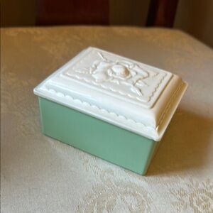 Fire King Jadeite vitrock green and white glass vanity dresser box
